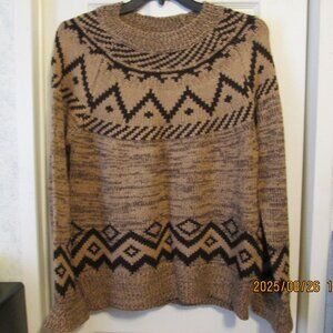 NWOT Wonderly Brown & Black Fair Isle Pullover Sweater Size Large
